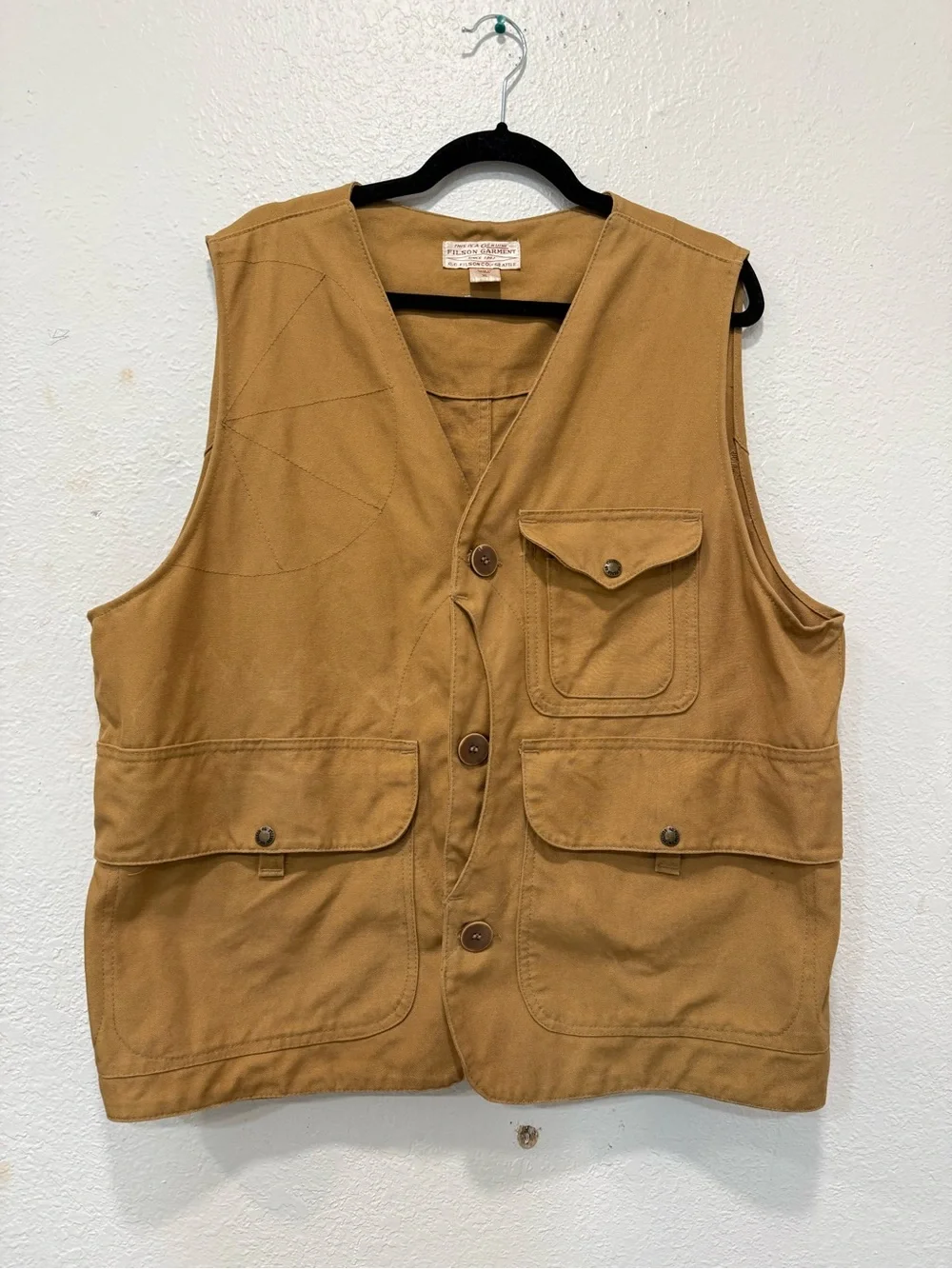 Filson Style 10493 Hunting Field Vest XL Tan Canvas Made USA Cotton Button